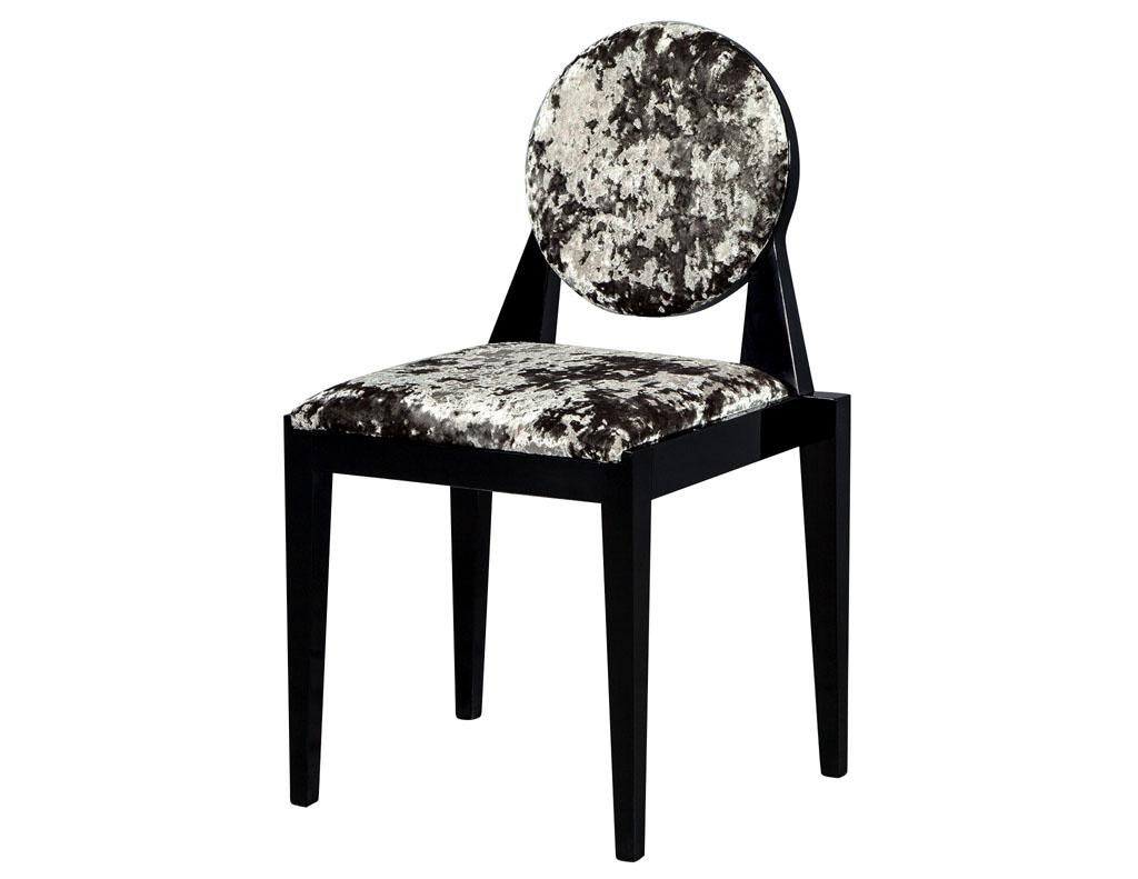 Italian Set of 6 Custom Art Deco Inspired Black Dining Chairs by Carrocel