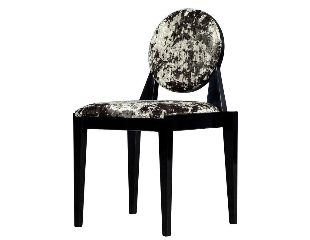 Contemporary Set of 6 Custom Art Deco Inspired Black Dining Chairs by Carrocel