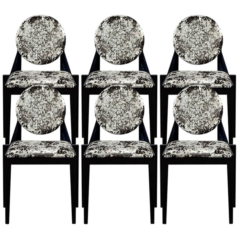 Set of 6 Custom Art Deco Inspired Black Dining Chairs by Carrocel