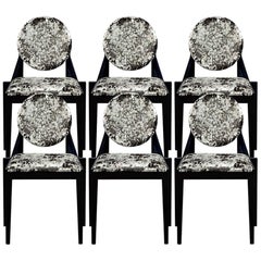Set of 6 Custom Art Deco Inspired Black Dining Chairs by Carrocel