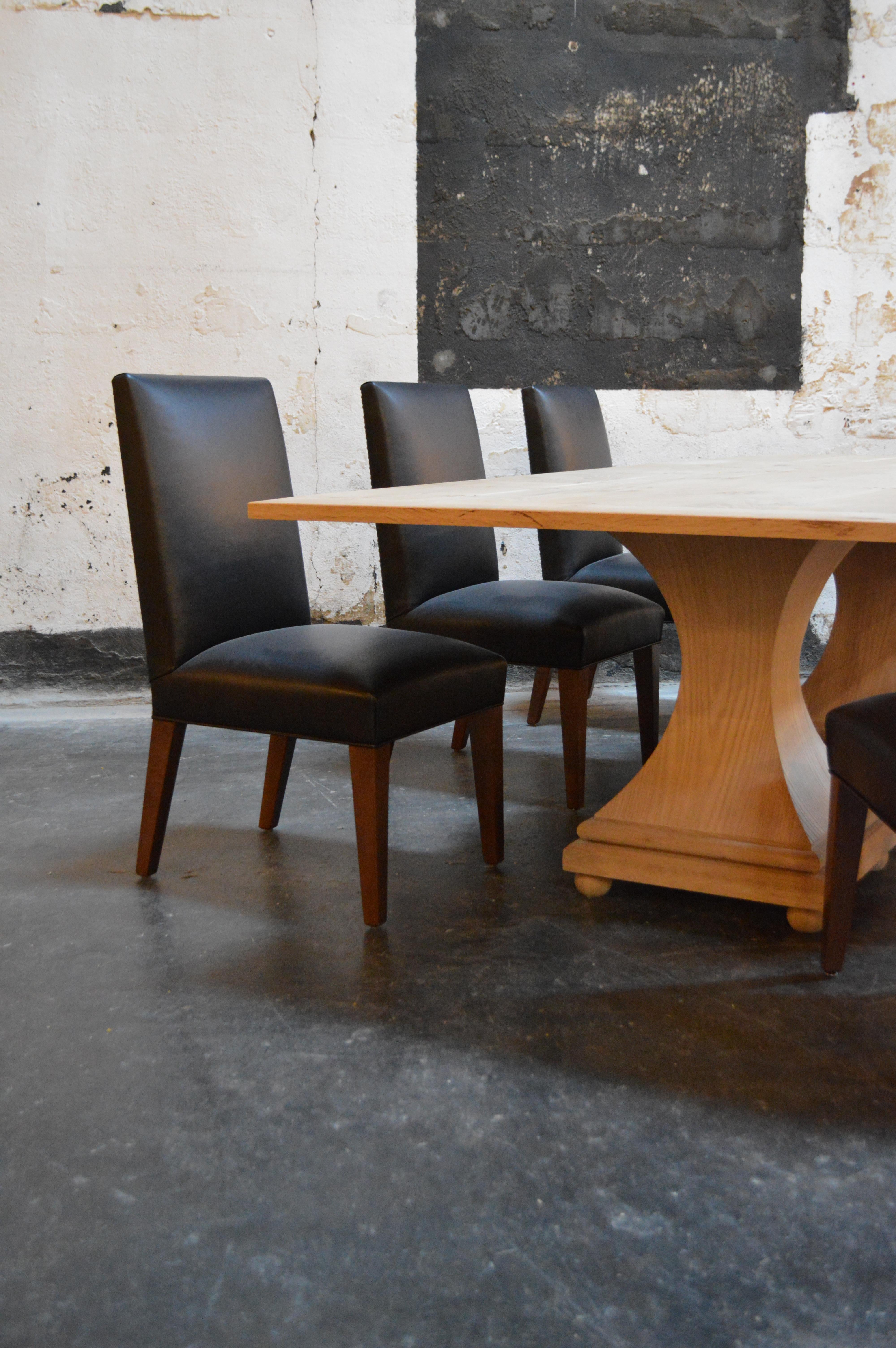 Industrial Set of 6 Custom Leather Vaughn Dining Chairs by Bjork Studio