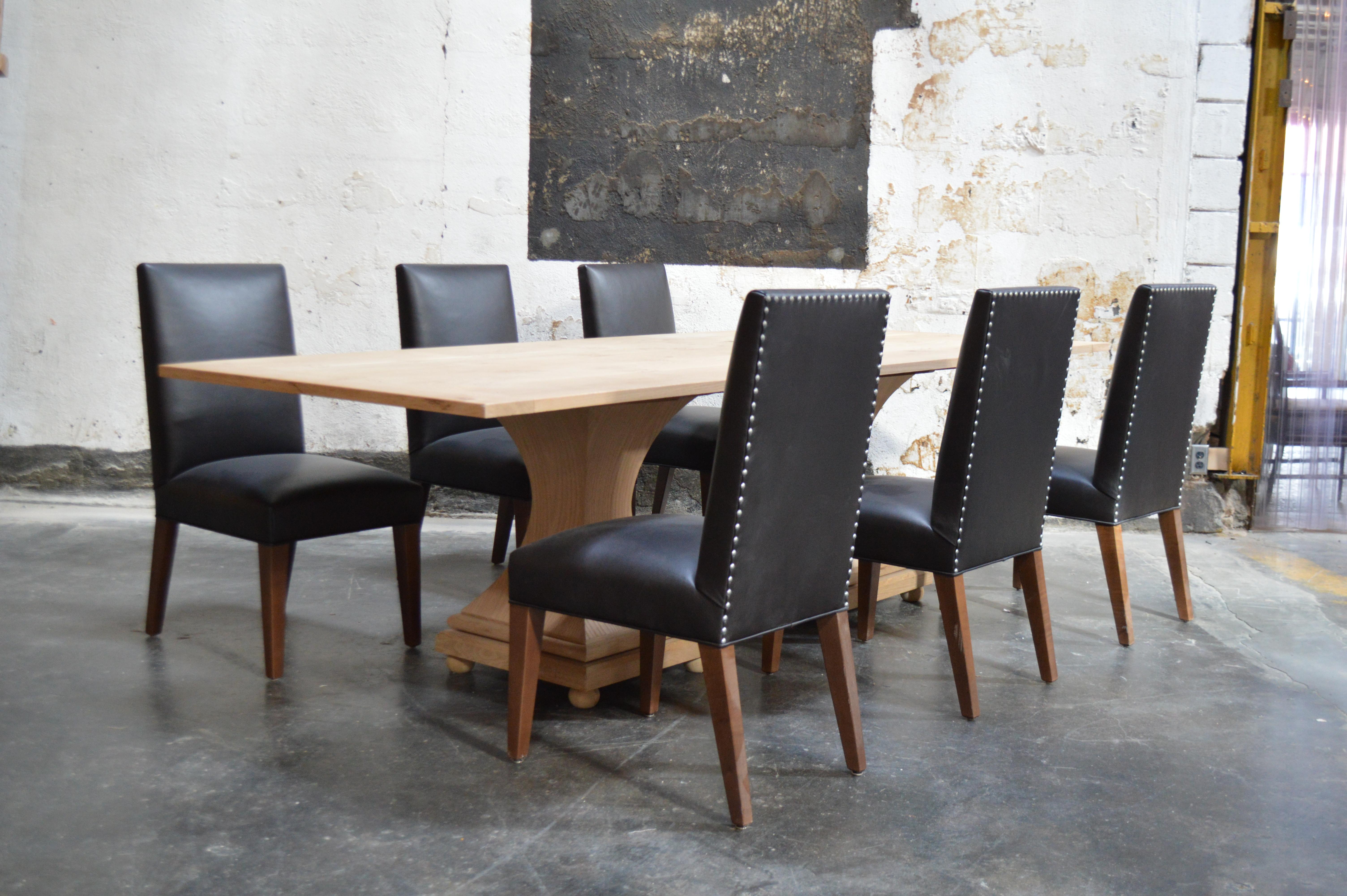 American Set of 6 Custom Leather Vaughn Dining Chairs by Bjork Studio