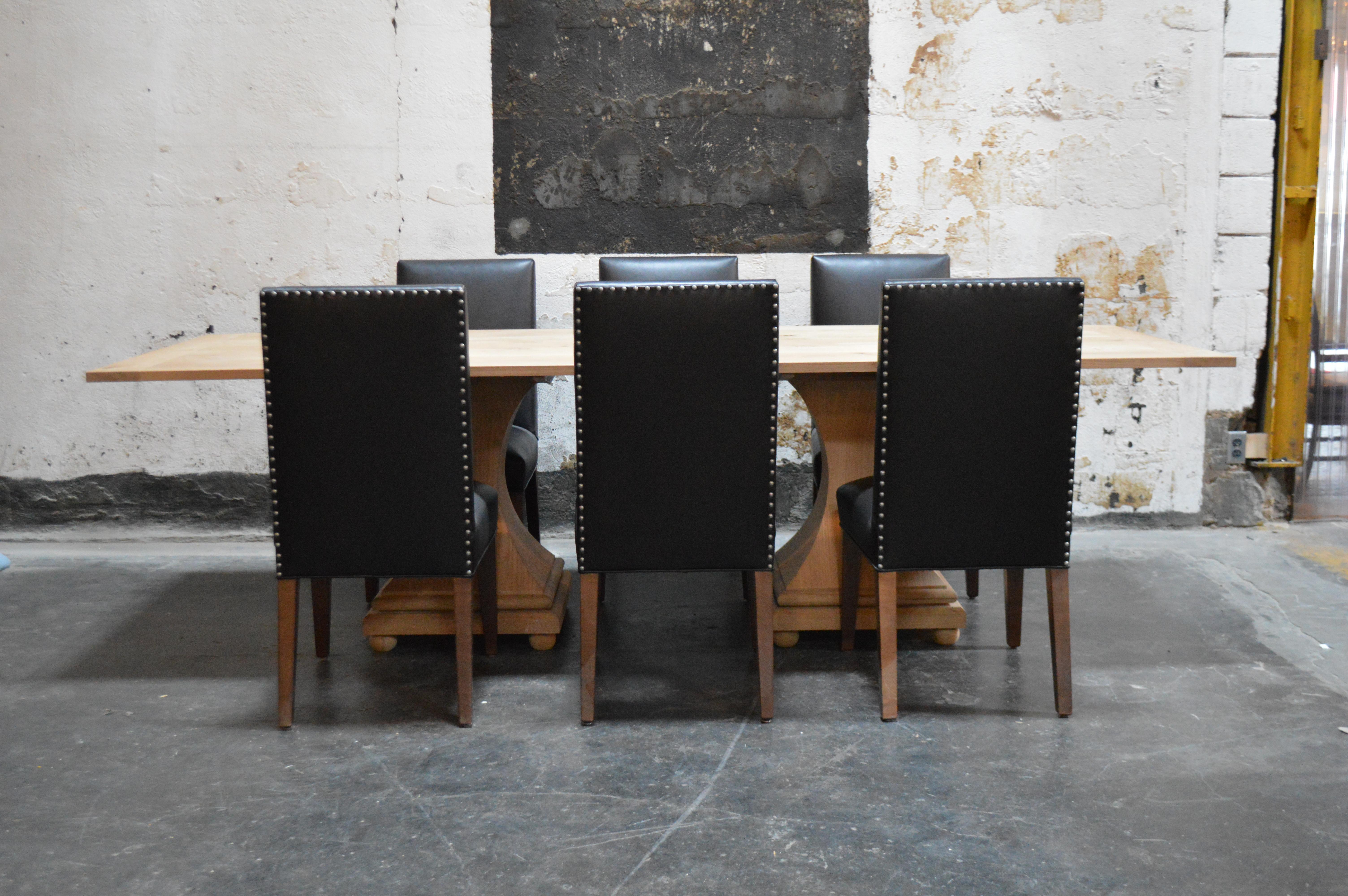 Set of 6 Custom Leather Vaughn Dining Chairs by Bjork Studio In Good Condition In Atlanta, GA
