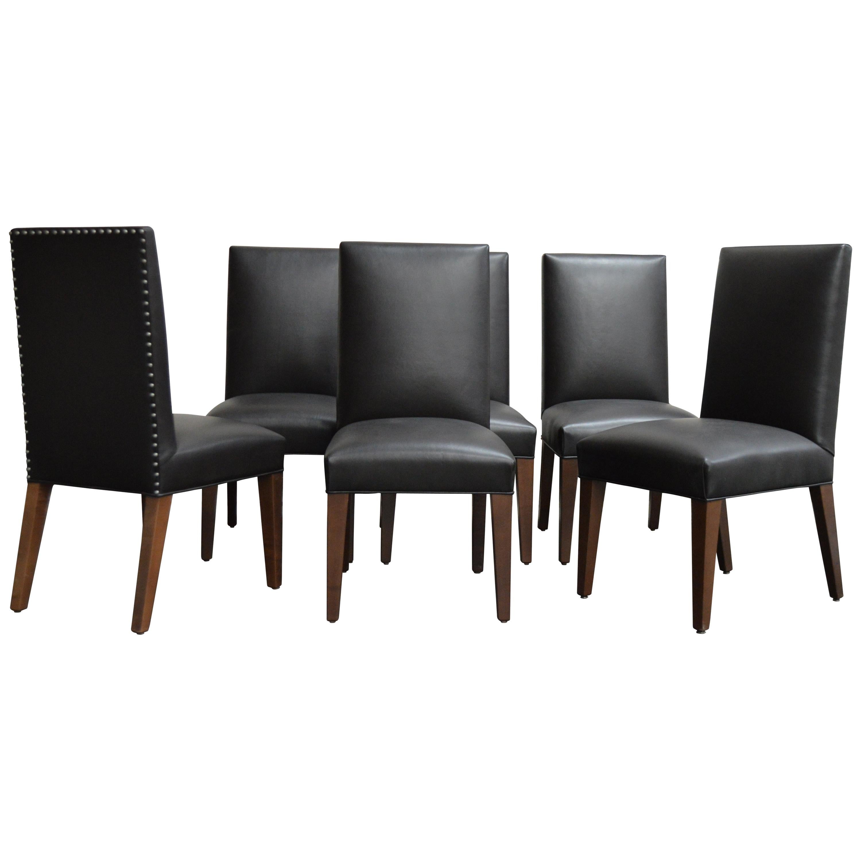 Set of 6 Custom Leather Vaughn Dining Chairs by Bjork Studio