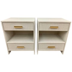 Set of 6 Custom Linen Wrapped Two-Drawer Nightstands End Tables