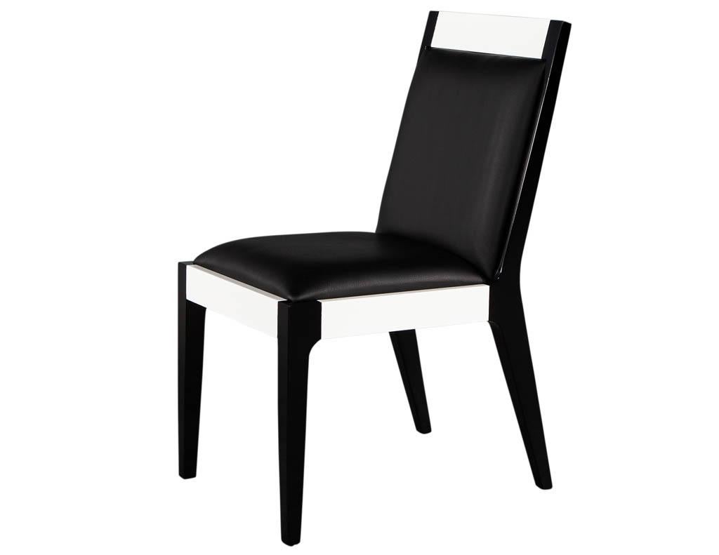 Contemporary Set of 6 Custom Modern Black and White Leather Dining Chairs by Carrocel For Sale