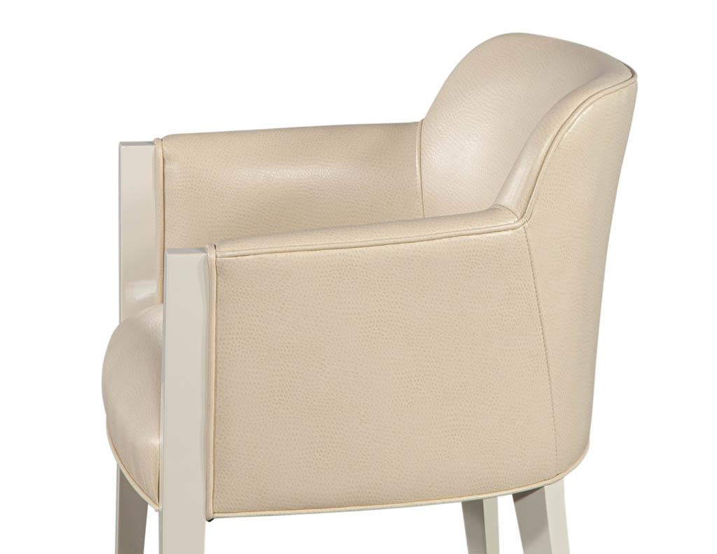 Set of 6 Custom Modern Cream Dining Chairs in Ostrich Print Faux Leather For Sale 2