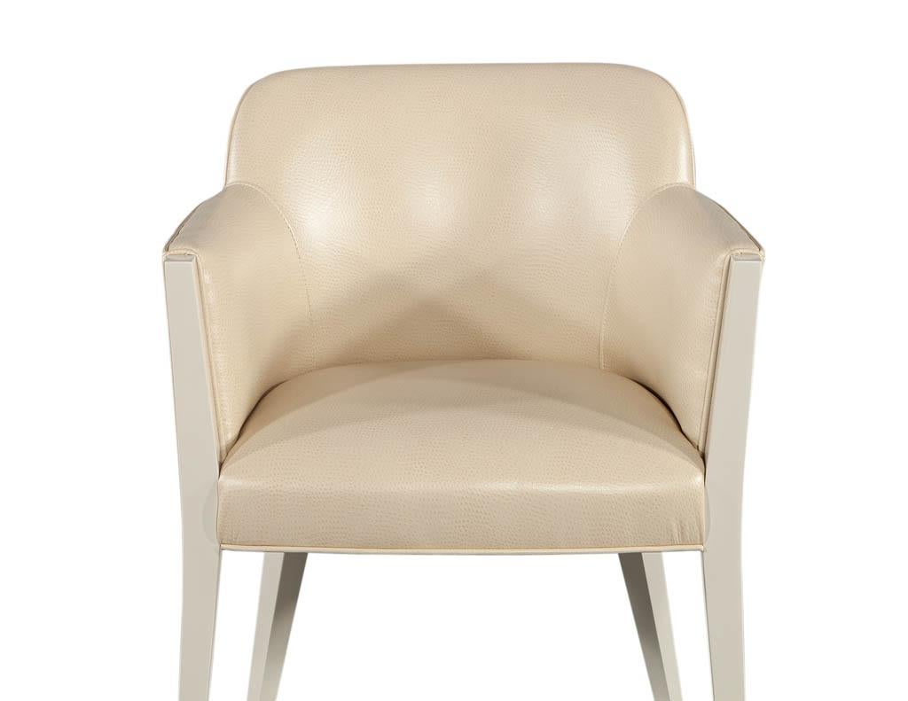 Set of 6 Custom Modern Cream Dining Chairs in Ostrich Print Faux Leather For Sale 3