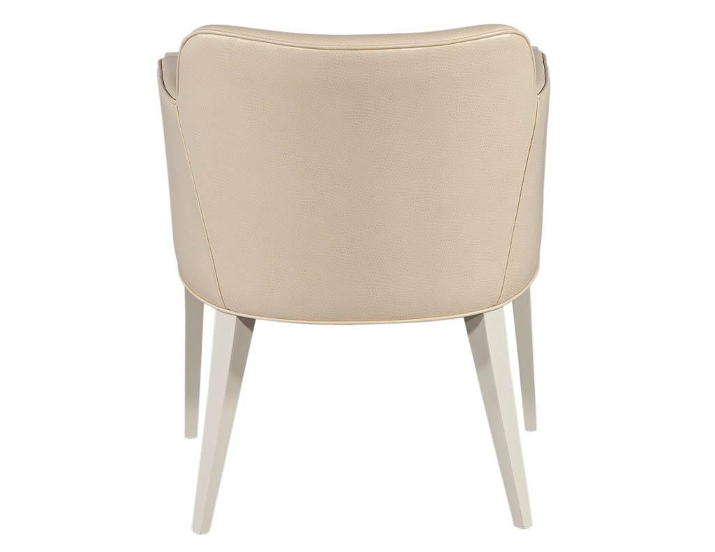 Set of 6 Custom Modern Cream Dining Chairs in Ostrich Print Faux Leather For Sale 4