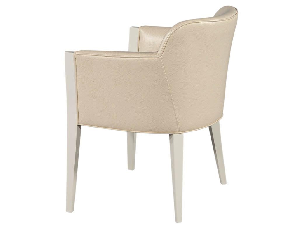 Canadian Set of 6 Custom Modern Cream Dining Chairs in Ostrich Print Faux Leather For Sale