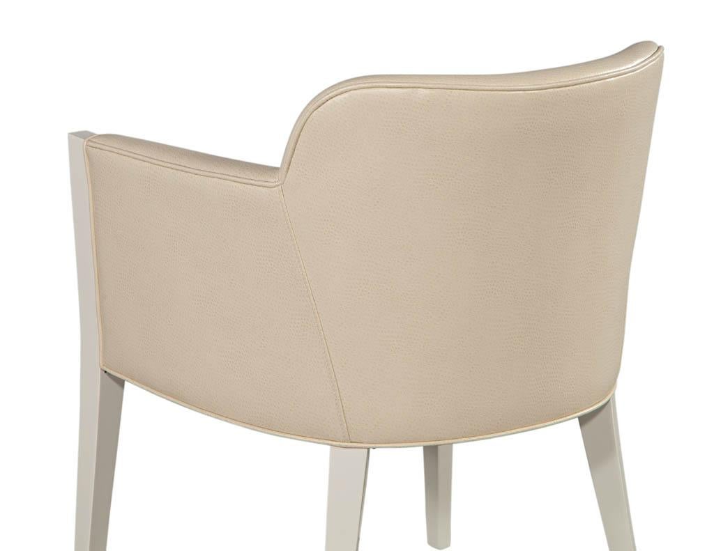 Set of 6 Custom Modern Cream Dining Chairs in Ostrich Print Faux Leather In Excellent Condition For Sale In North York, ON