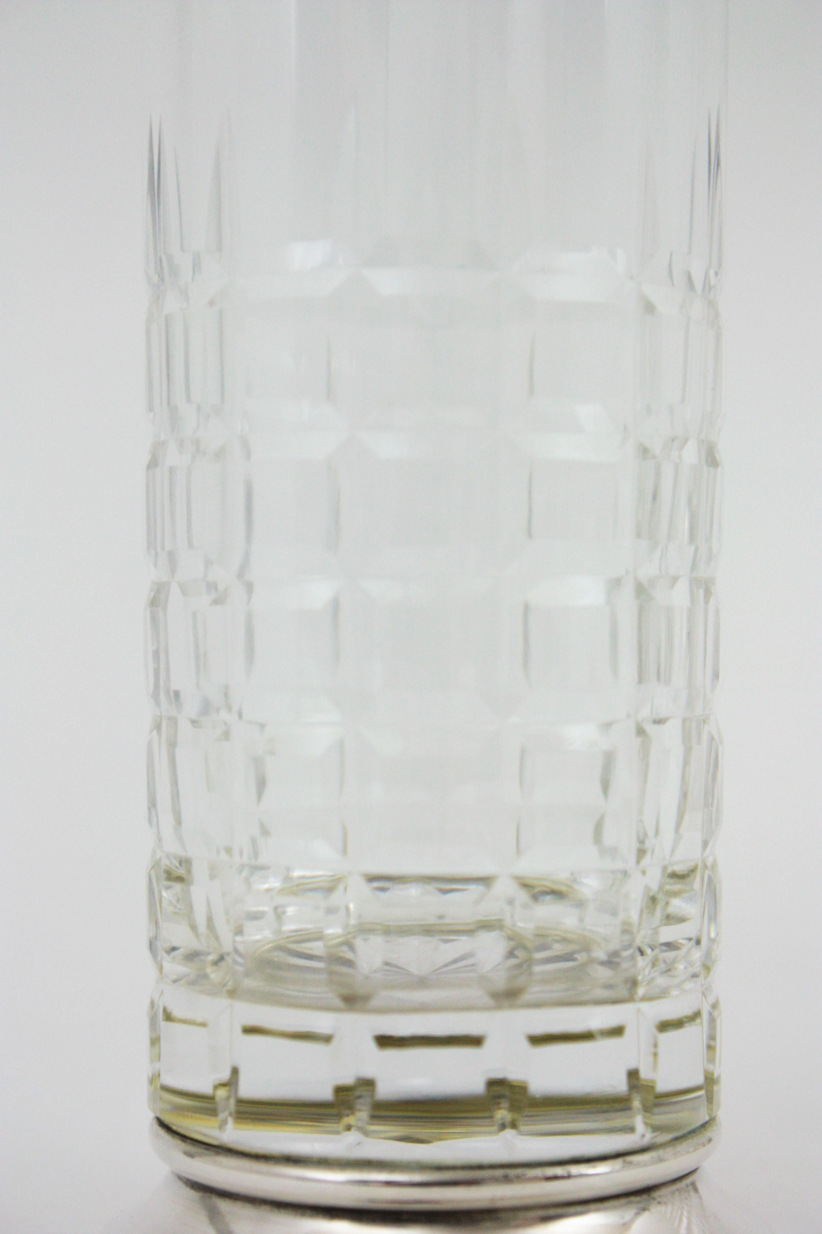 Set of 6 Cut Crystal and Sterling Silver Highball Glasses For Sale 3