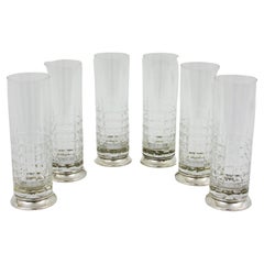 Juego de 6 copas altas de cristal tallado y plata de ley
