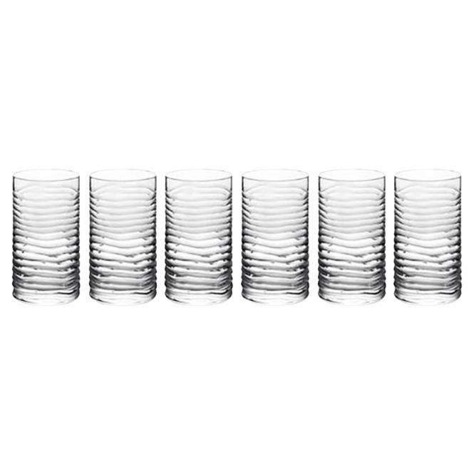 Juego de 6 Copas de Cristal Tallado Bola Alta Artículos de Bar Trago Largo Hechos a Mano en Italia