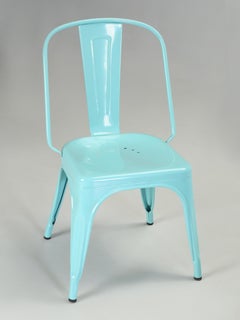 Ensemble de 6 chaises empilables en acier bleu cyan de fabrication française originale Tolix AC Style