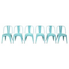 Set of (6) Cyan Blue Original French Made Tolix AC Style Steel Stacking Chairs