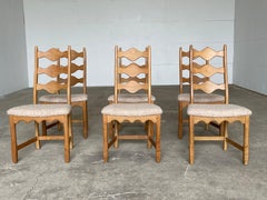Set of 6 Danish Brutalist Oak Dining Chairs, Henning Kjærnulf, EG Møbler, 1960s