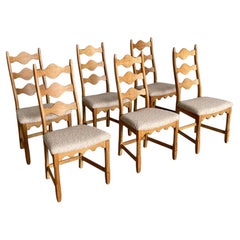 Set of 6 Danish Brutalist Oak Dining Chairs, Henning Kjærnulf, EG Møbler, 1960s