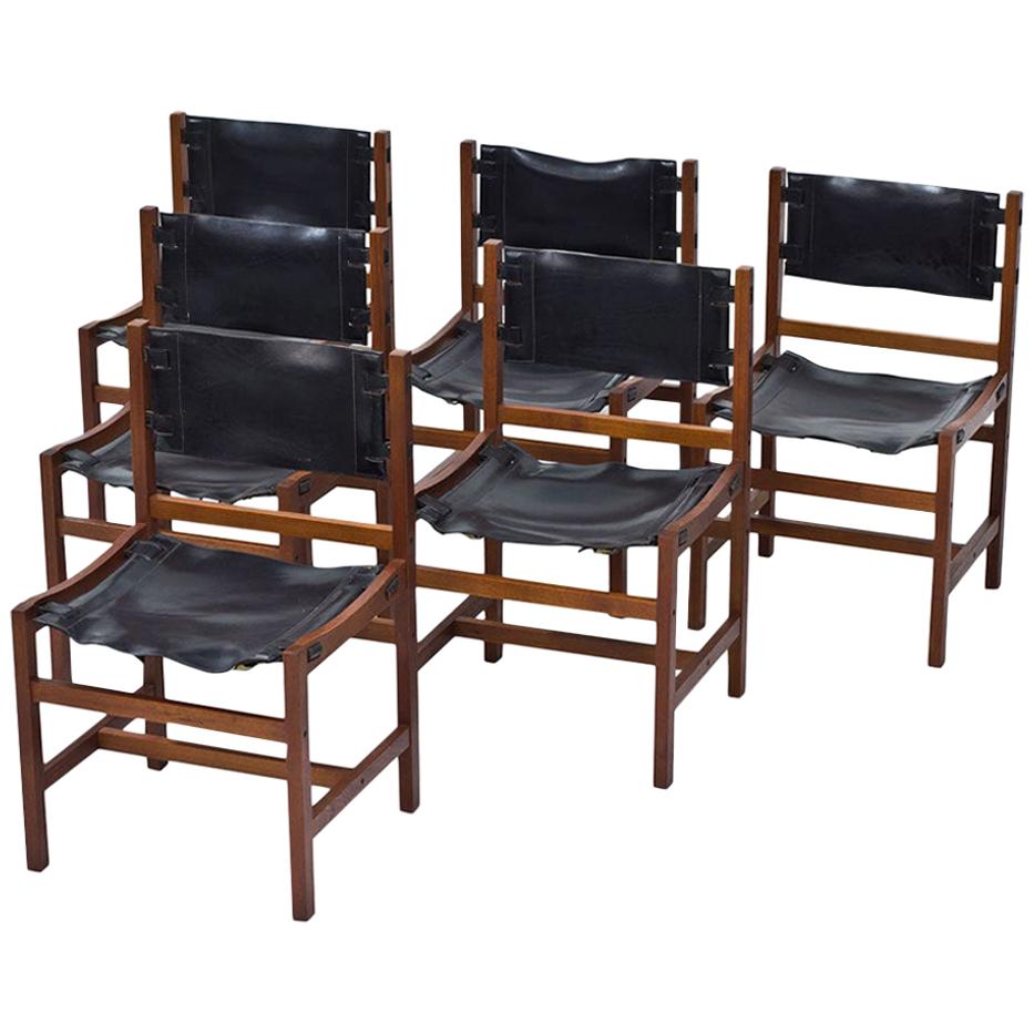 Set of 6 Danish Chairs in Teak and Saddle Leather