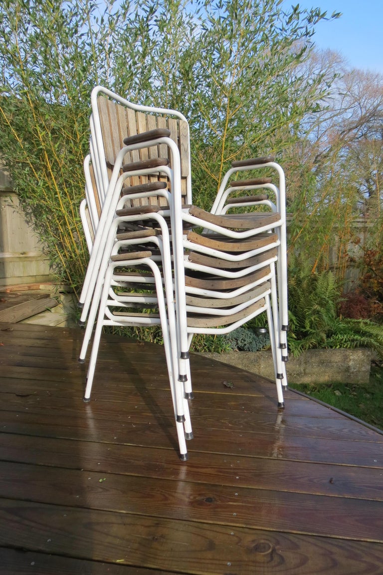 6er Set dänische Daneline Gartenstühle aus Teakholz und Metall