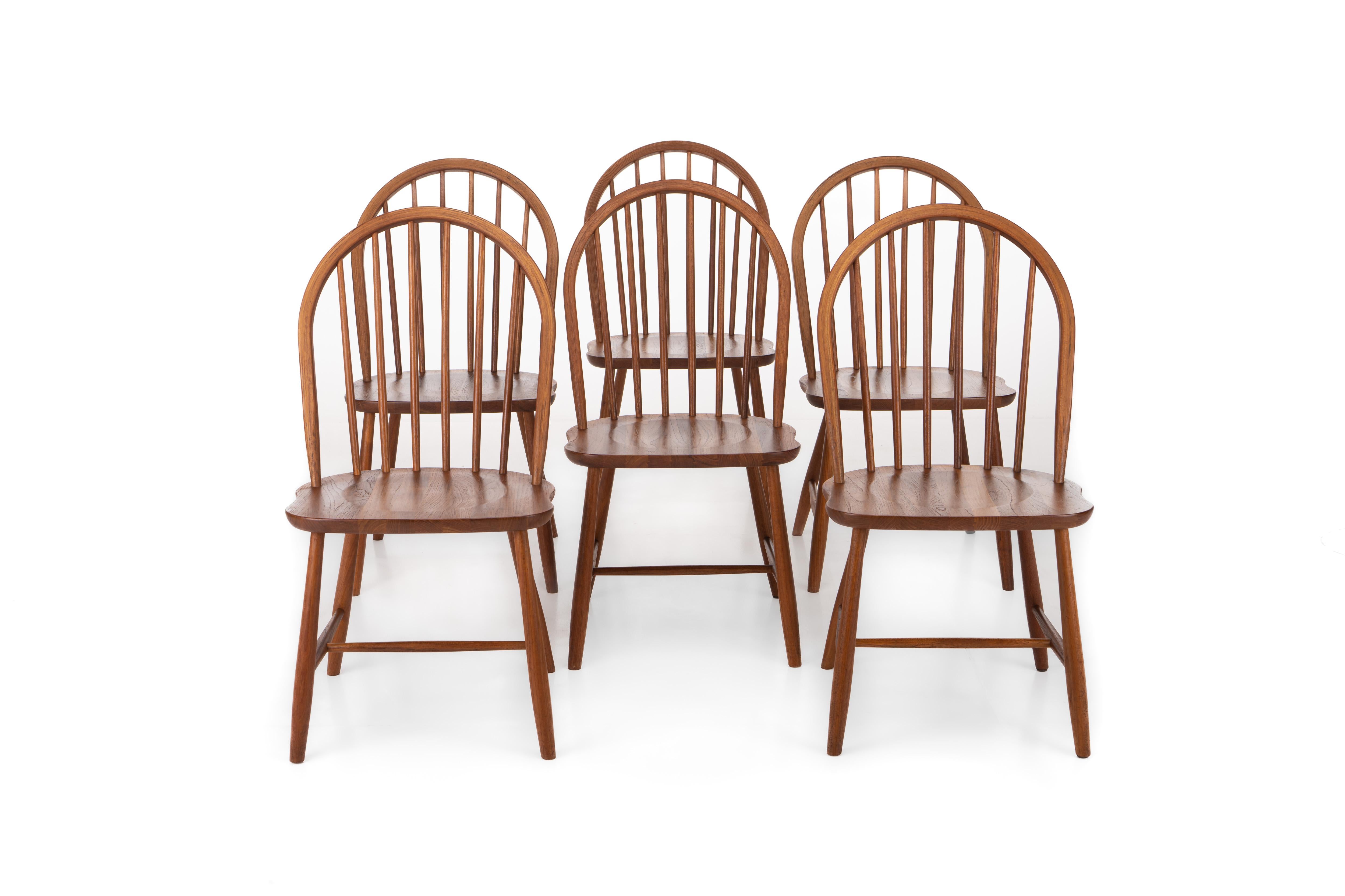 Teak Set of 6 Danish Dining Chairs by Erik Ole Jørgensen for Tarm Stole & Mobelfabrik For Sale