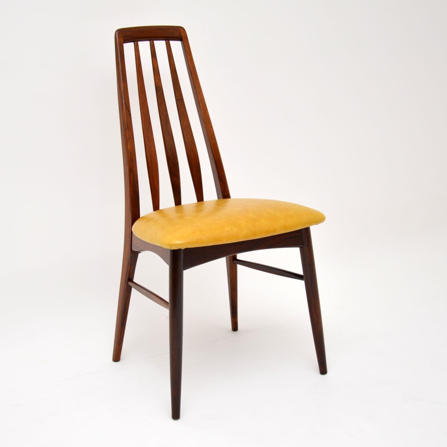 A stunning set of six Danish “Eva” dining chairs, these were designed by Niels Koefoed. They date from the 1960s and were made by Koefoeds Hornslet.

We have had these fully restored and they are in absolutely immaculate condition. The frames have
