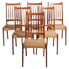 Set of 6 Danish Dining Chairs with papercord seats by Arne Hovmand-Olsen for Mog