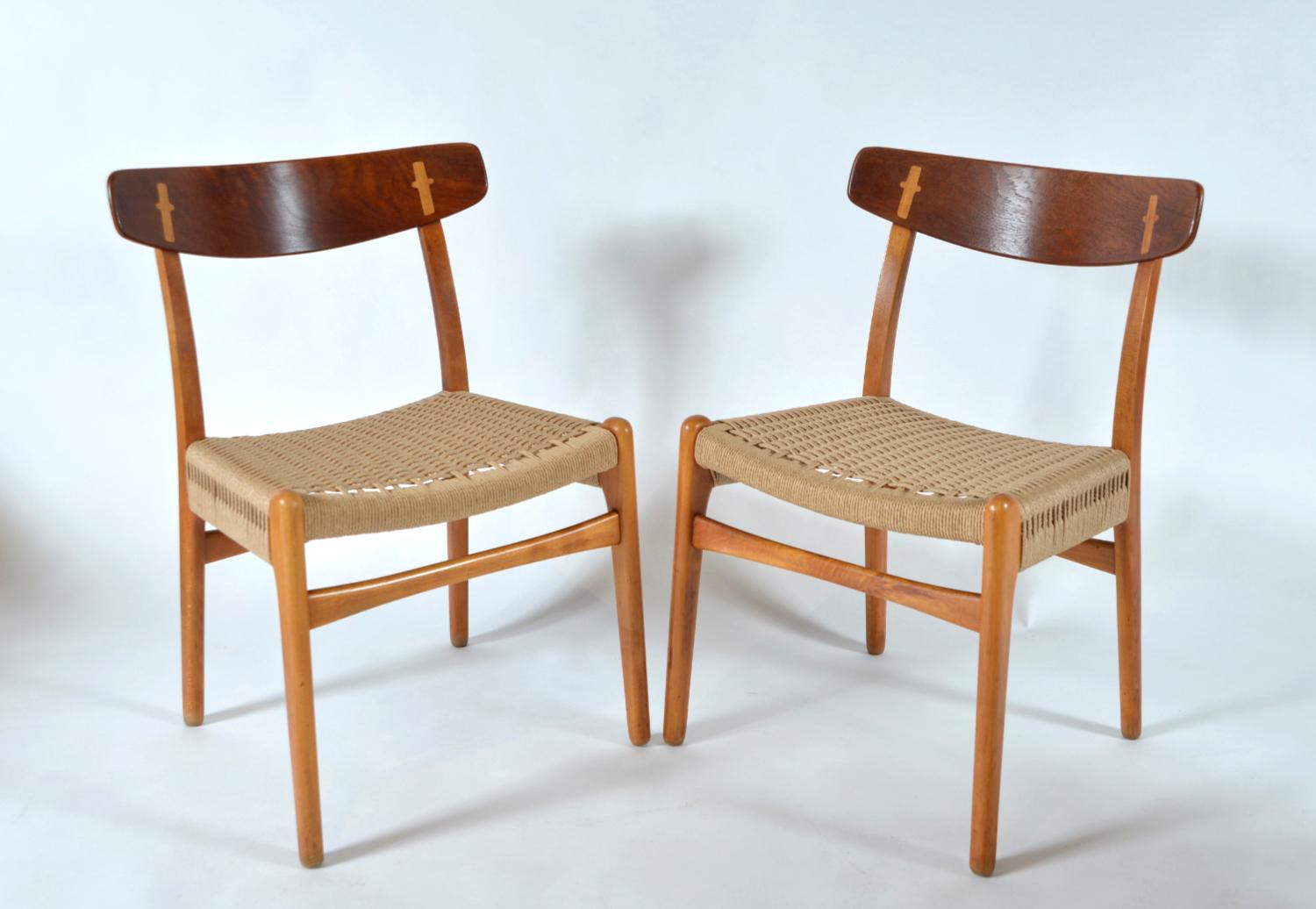 Tessuto a mano Set di 6 sedie da pranzo danesi Hans Wegner CH-23 in Beeche e Teak Carl Hansen 1950s in vendita