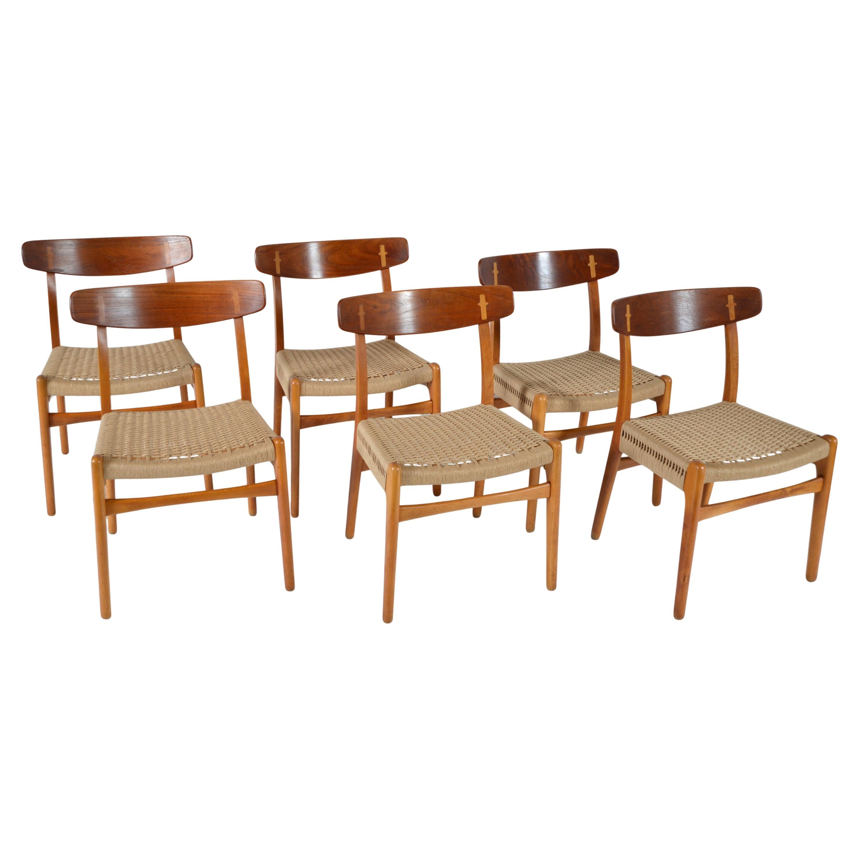 Set di 6 sedie da pranzo danesi Hans Wegner CH-23 in Beeche e Teak Carl Hansen 1950s