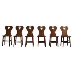 Set of 6 Danish Heart Chairs in Solid Pine, Made in 1950s