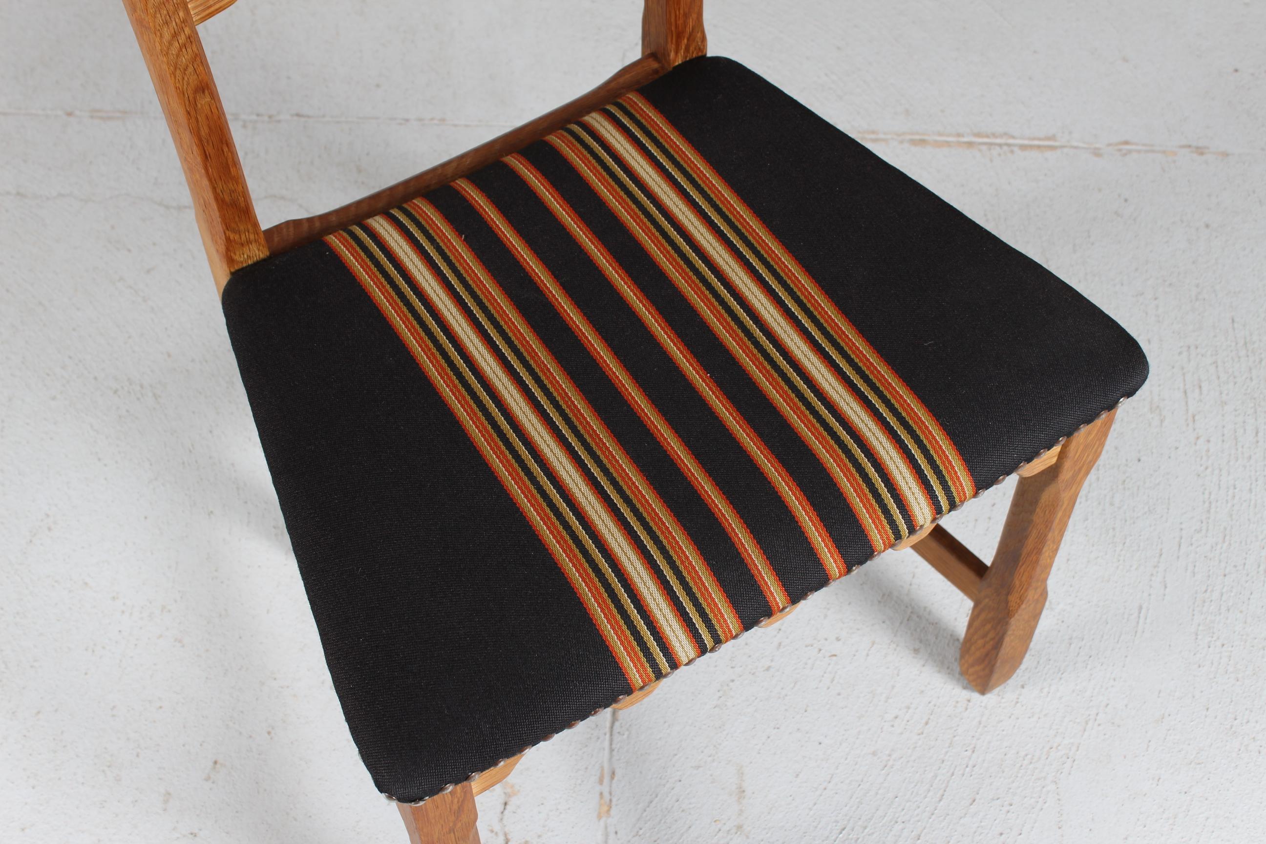 Set of 6 Danish Henning Kjærnulf Chairs of Solid Oak with Original Wool, 1970s For Sale 4