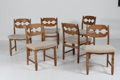 Set of 6 Danish Henning Kjærnulf Razor Blade Chairs of Oak + New Sheepskin 1970s