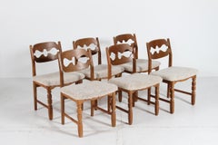 Set of 6 Danish Henning Kjærnulf Razor Blade Chairs of Oak + New Sheepskin 1970s