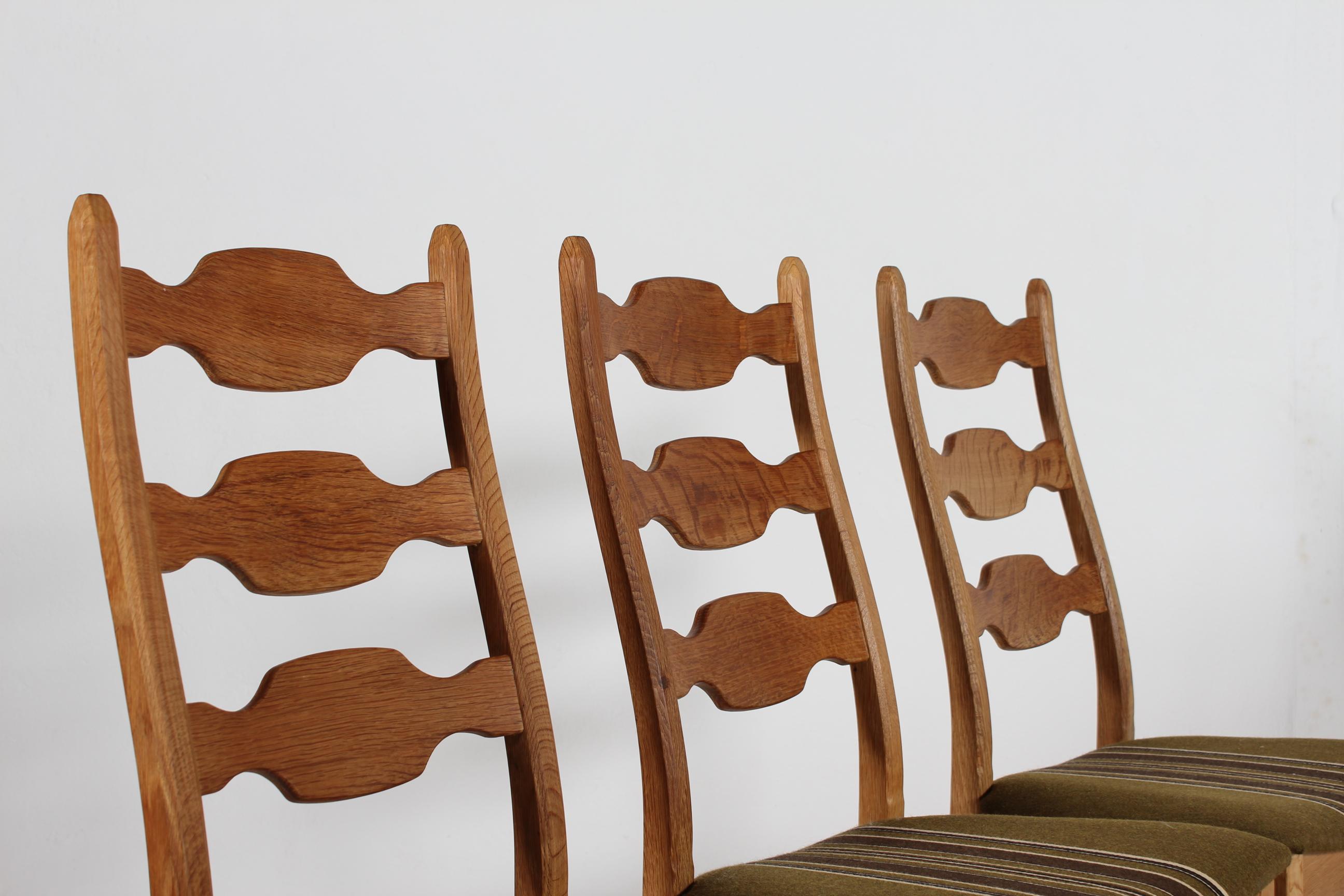 Woodwork Set of 6 Danish Henning Kjærnulf Razor Blade Chairs of Oak + Original Wool 1970s For Sale