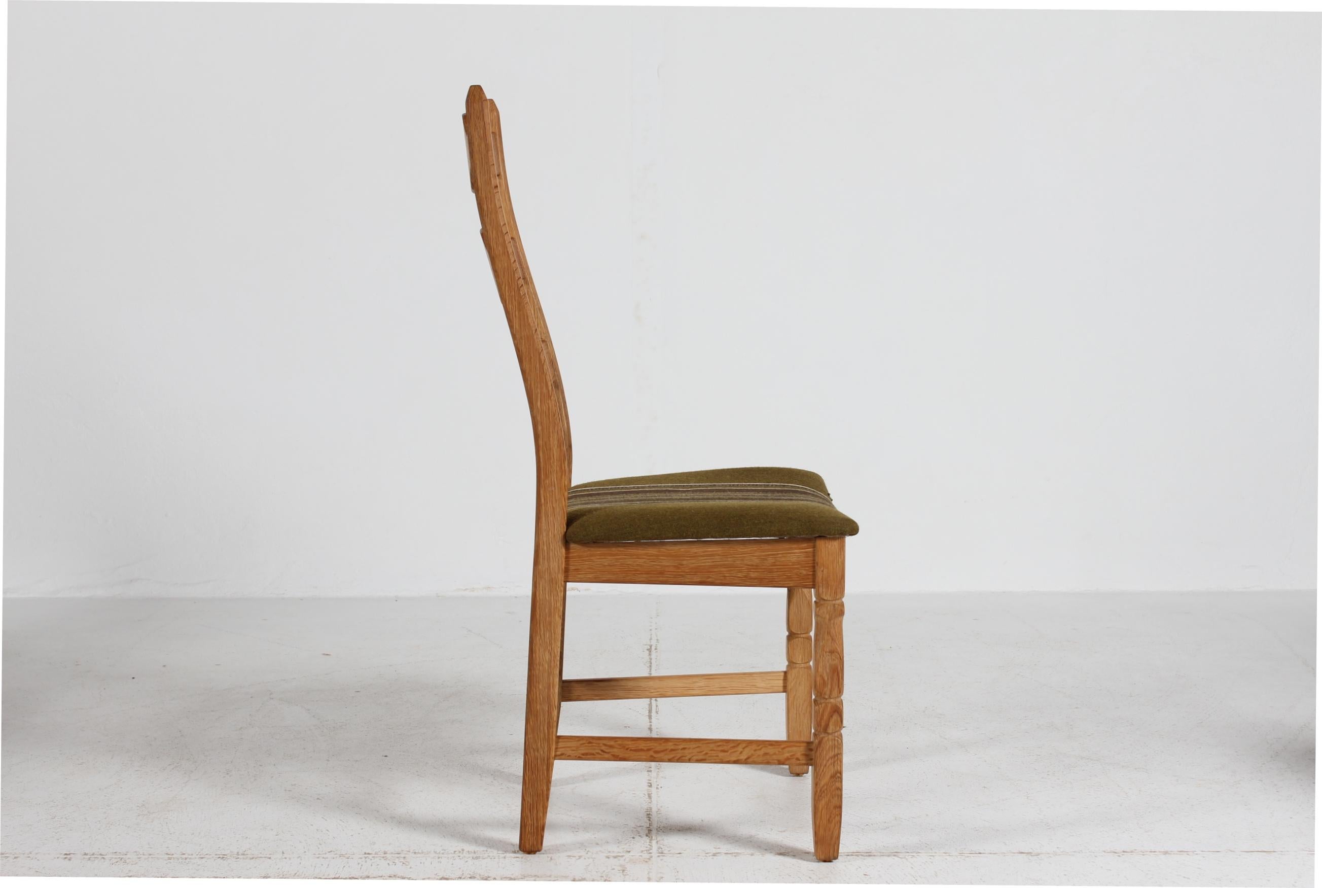 Set of 6 Danish Henning Kjærnulf Razor Blade Chairs of Oak + Original Wool 1970s For Sale 3