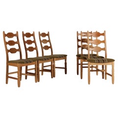 Set of 6 Danish Henning Kjærnulf Razor Blade Chairs of Oak + Original Wool 1970s