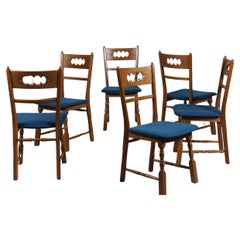 Set of 6 Danish Henning Kjærnulf Style Dining Room Chairs of dark Oak, 1970s
