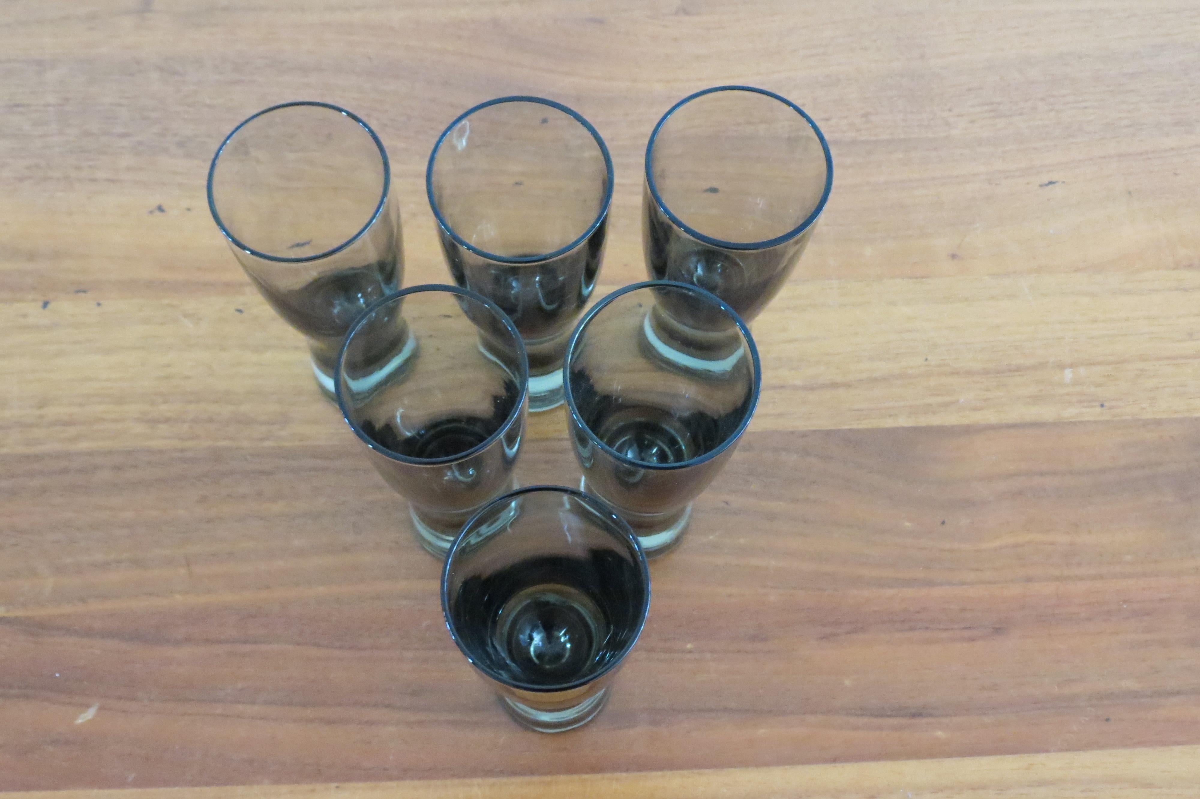 Mid-Century Modern Set of 6 Danish Holmegaard Canada Smoked Glass Glasses by Per Lutken
