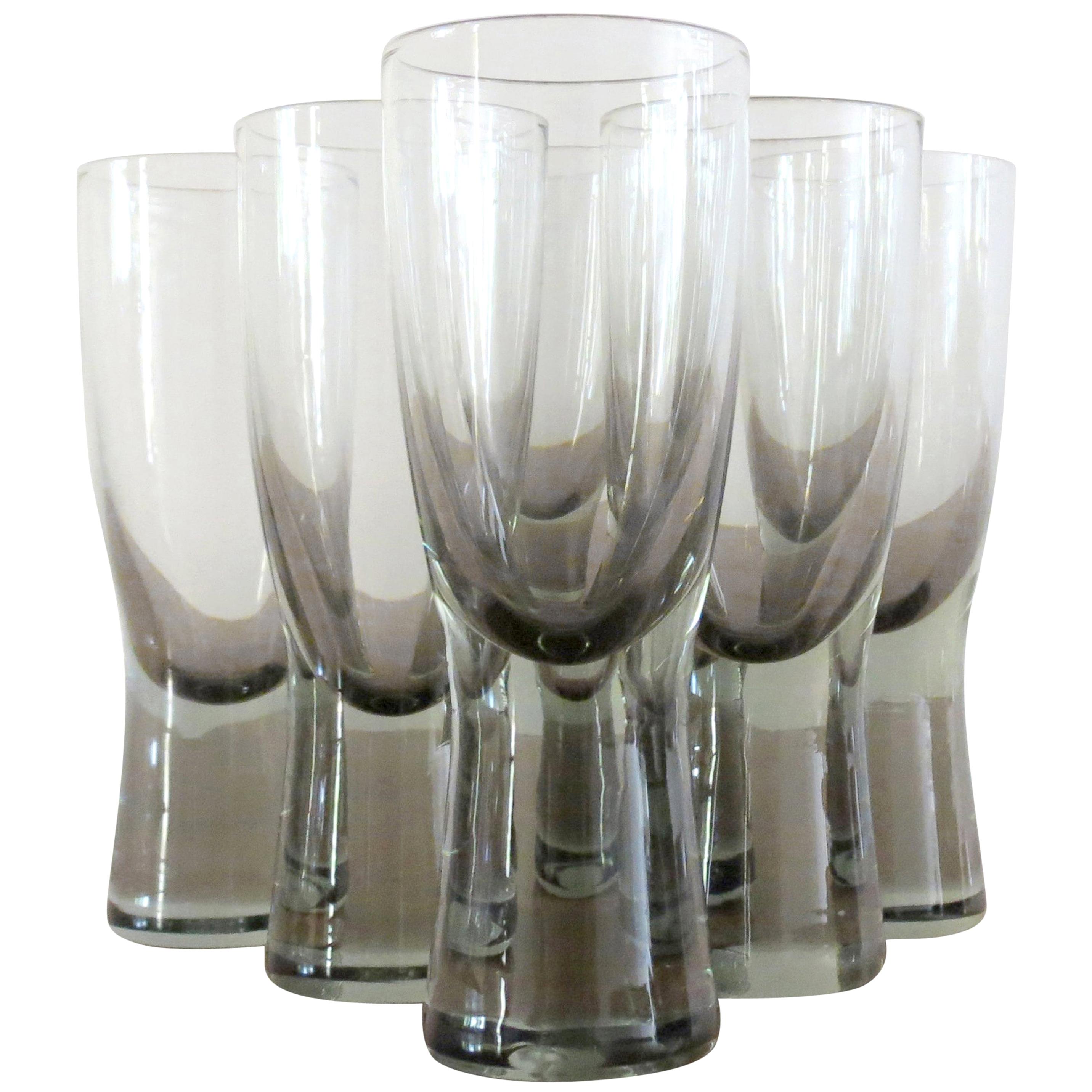 Set of 6 Danish Holmegaard Canada Smoked Glass Glasses by Per Lutken