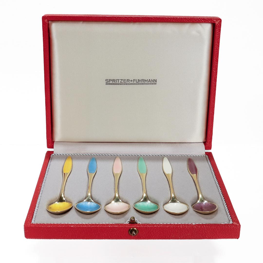 Set of 6 Danish Mid-Century Gilt & Enameled Sterling Silver Demitasse Spoons  15