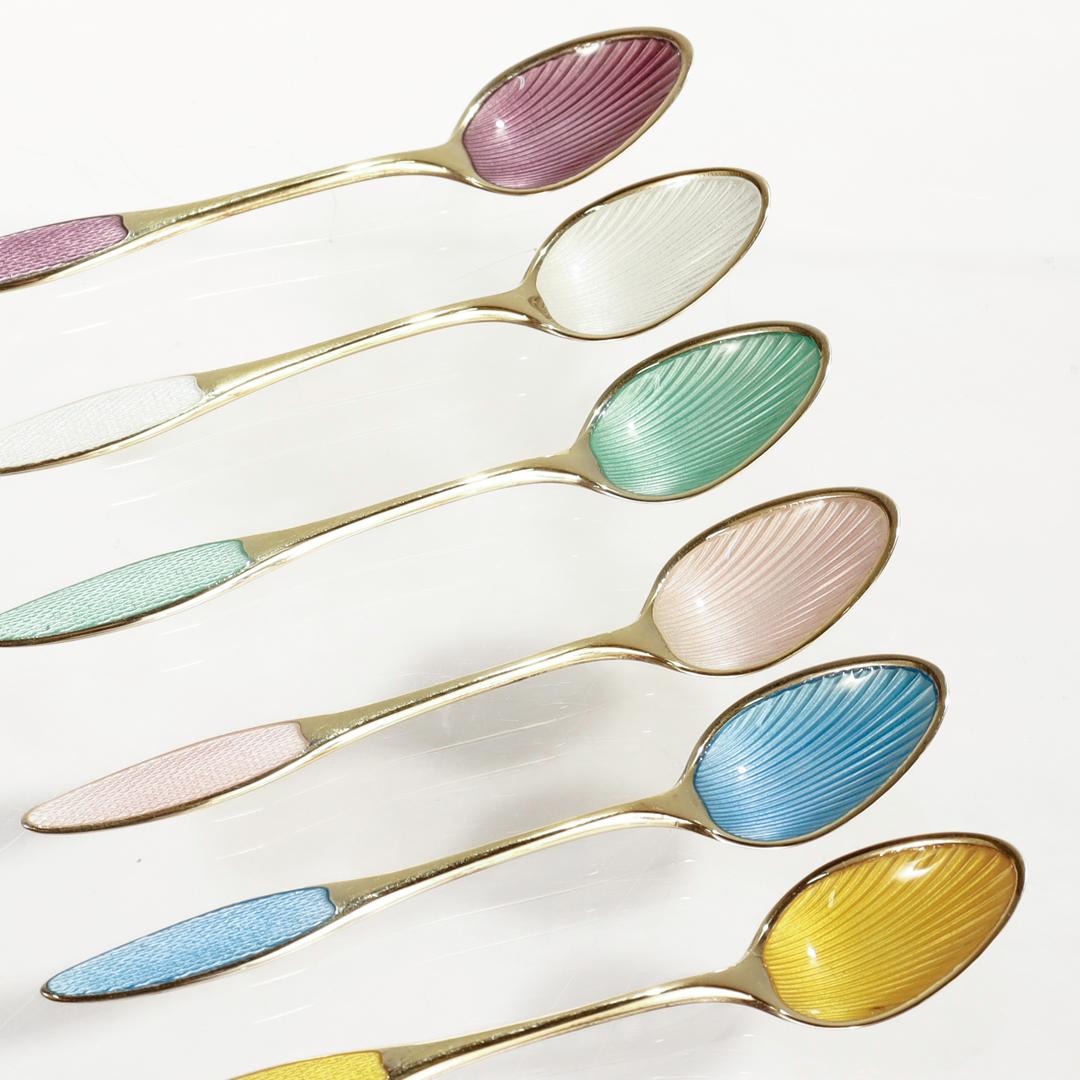 Set of 6 Danish Mid-Century Gilt & Enameled Sterling Silver Demitasse Spoons  4