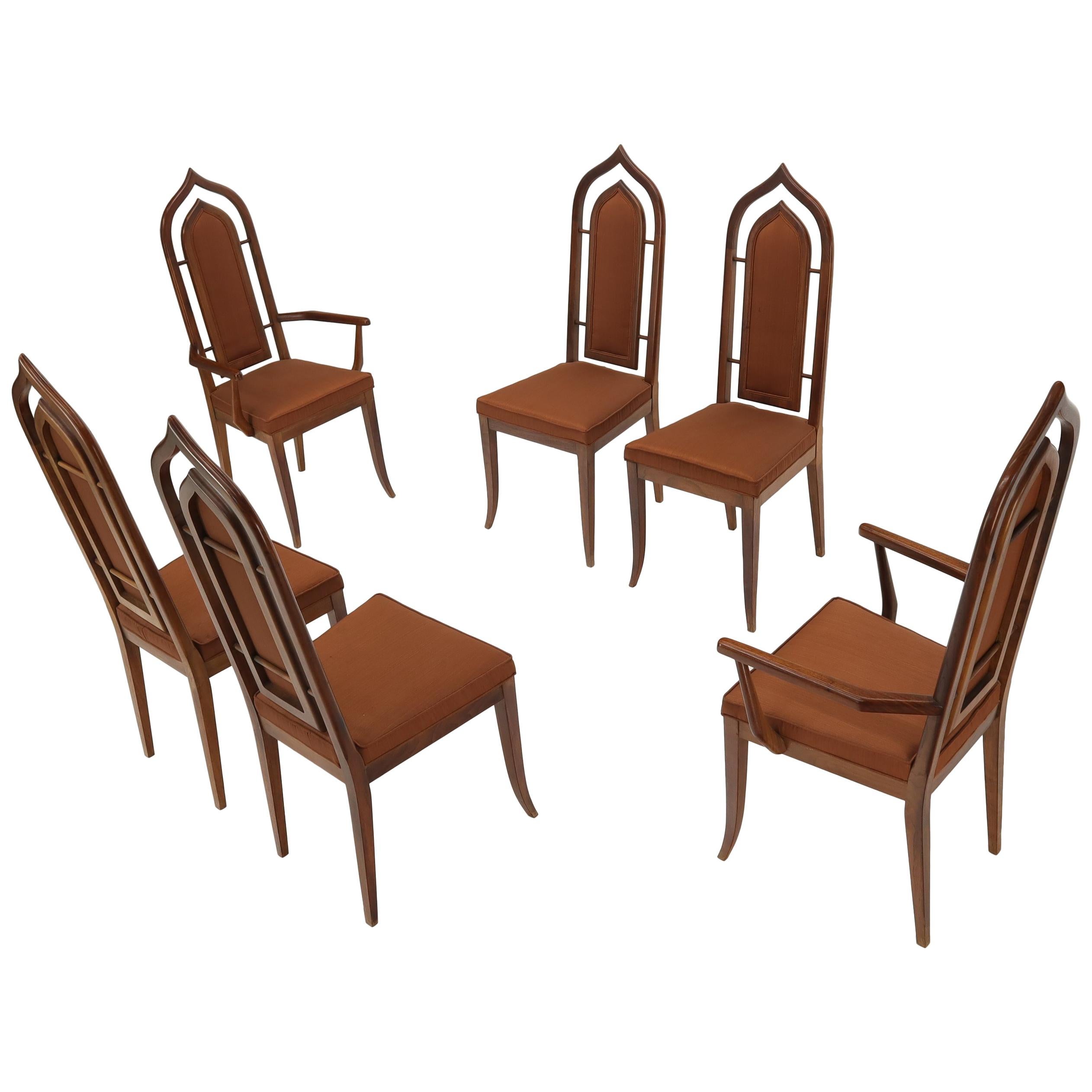 Set of 6 Danish Mid-Century Modern Dining Chairs Dome Shape Back Oiled Walnut