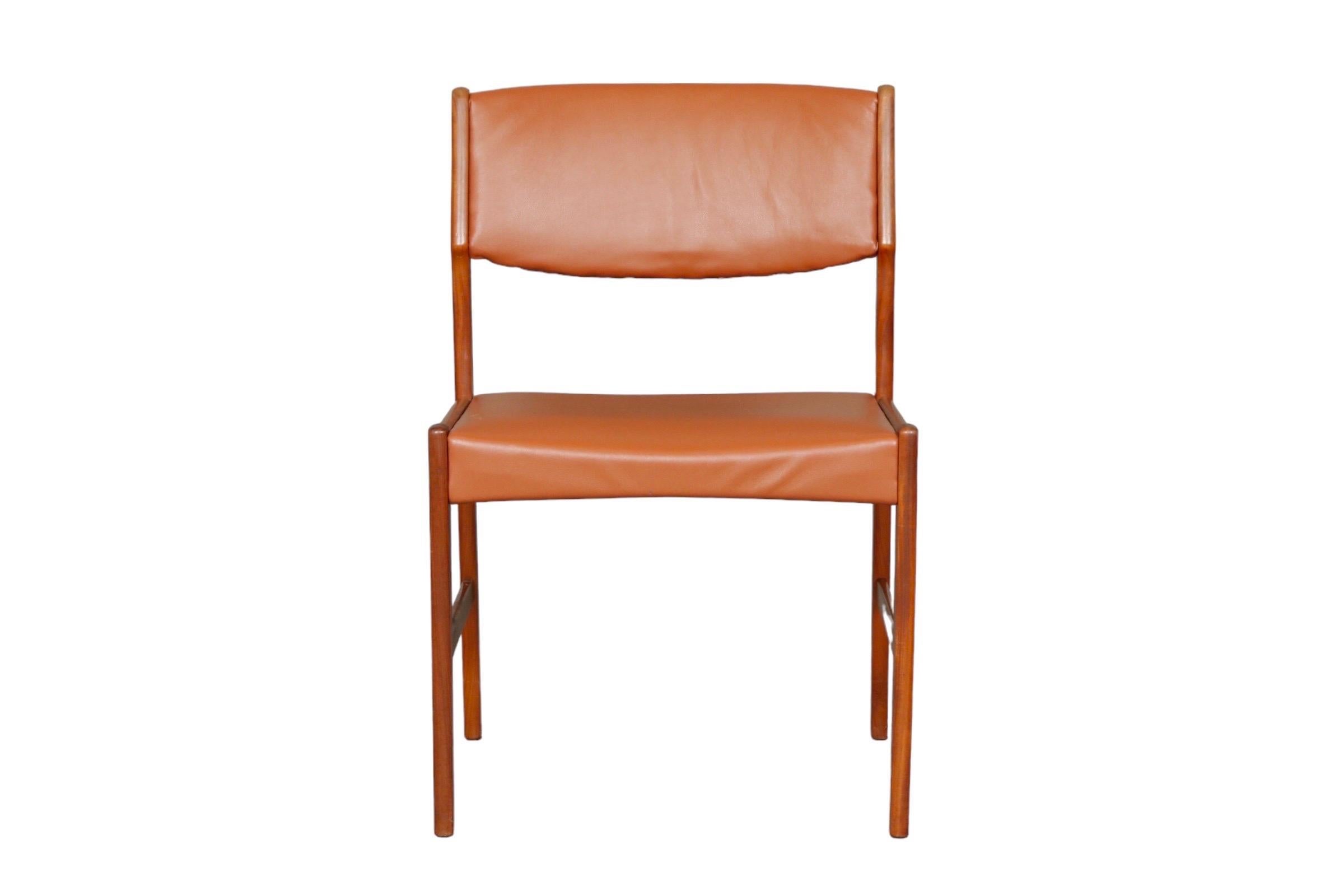 Faux Leather Set of 6 Danish Mid-Century Modern Dining Chairs in Teak