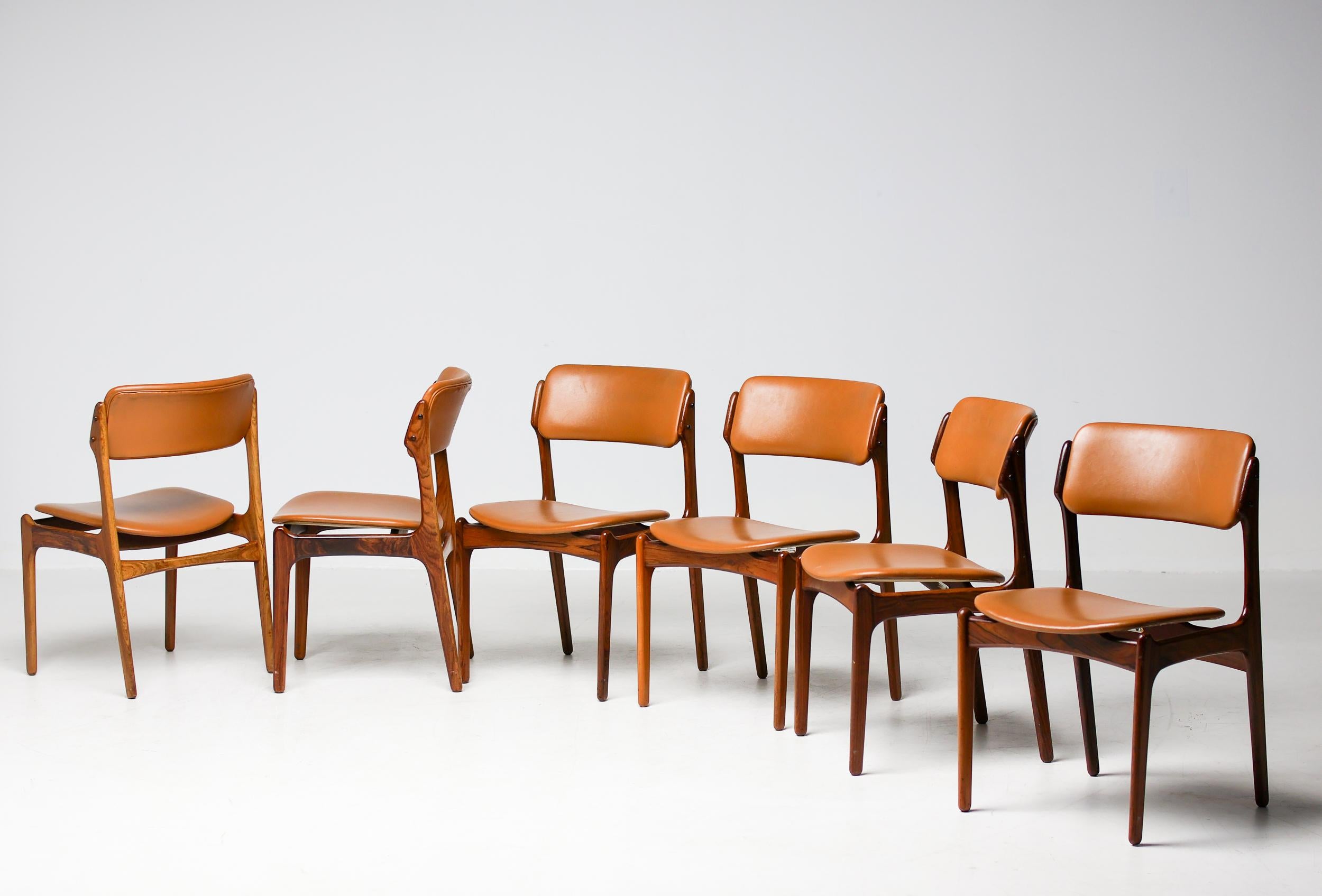 Late 20th Century Set of 6 Danish Mid Century Modern Model 49 Rosewood Dining Chairs by Erik Buch For Sale