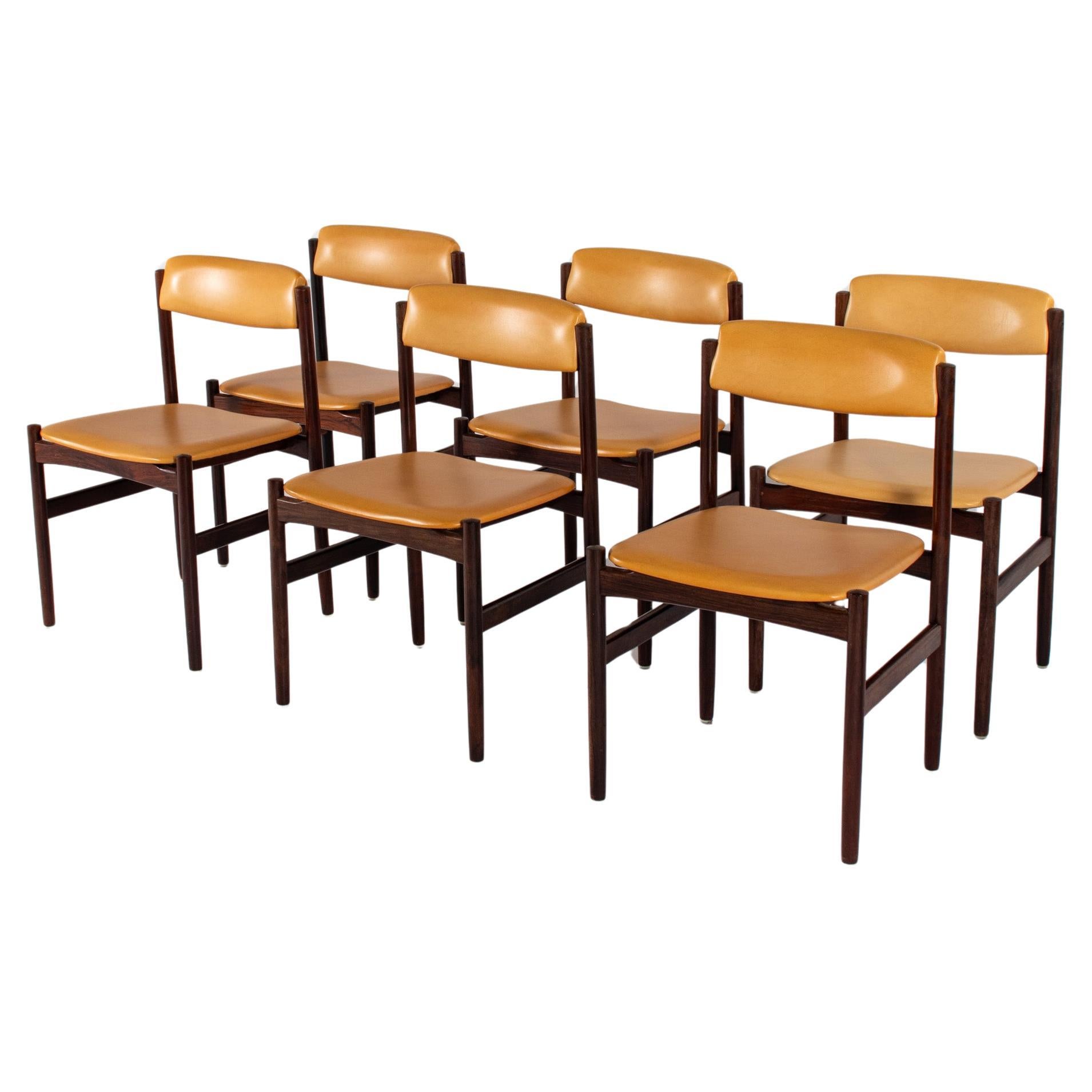 Set of 6 Danish Mid-Century Rosewood Dining Chairs with Yellow Skai, 1960s For Sale