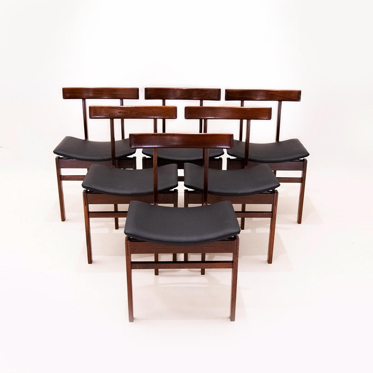 Mid-Century Modern Set of 6 Danish Mid Century Teak and Leather Dining Chairs by Inger Klingenberg 