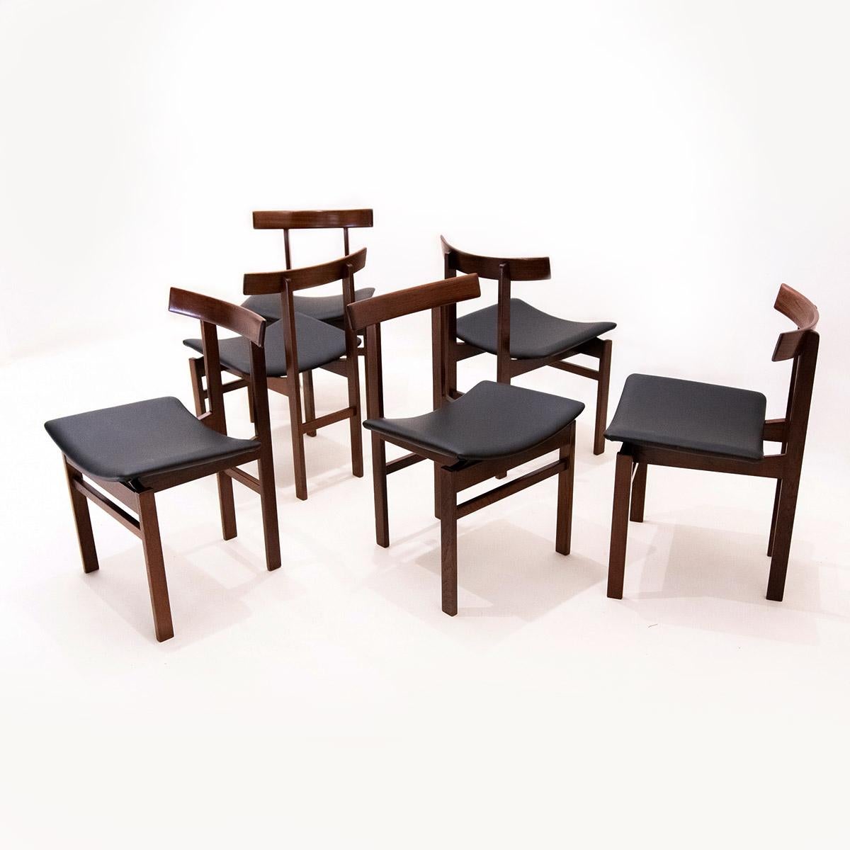 20th Century Set of 6 Danish Mid Century Teak and Leather Dining Chairs by Inger Klingenberg 