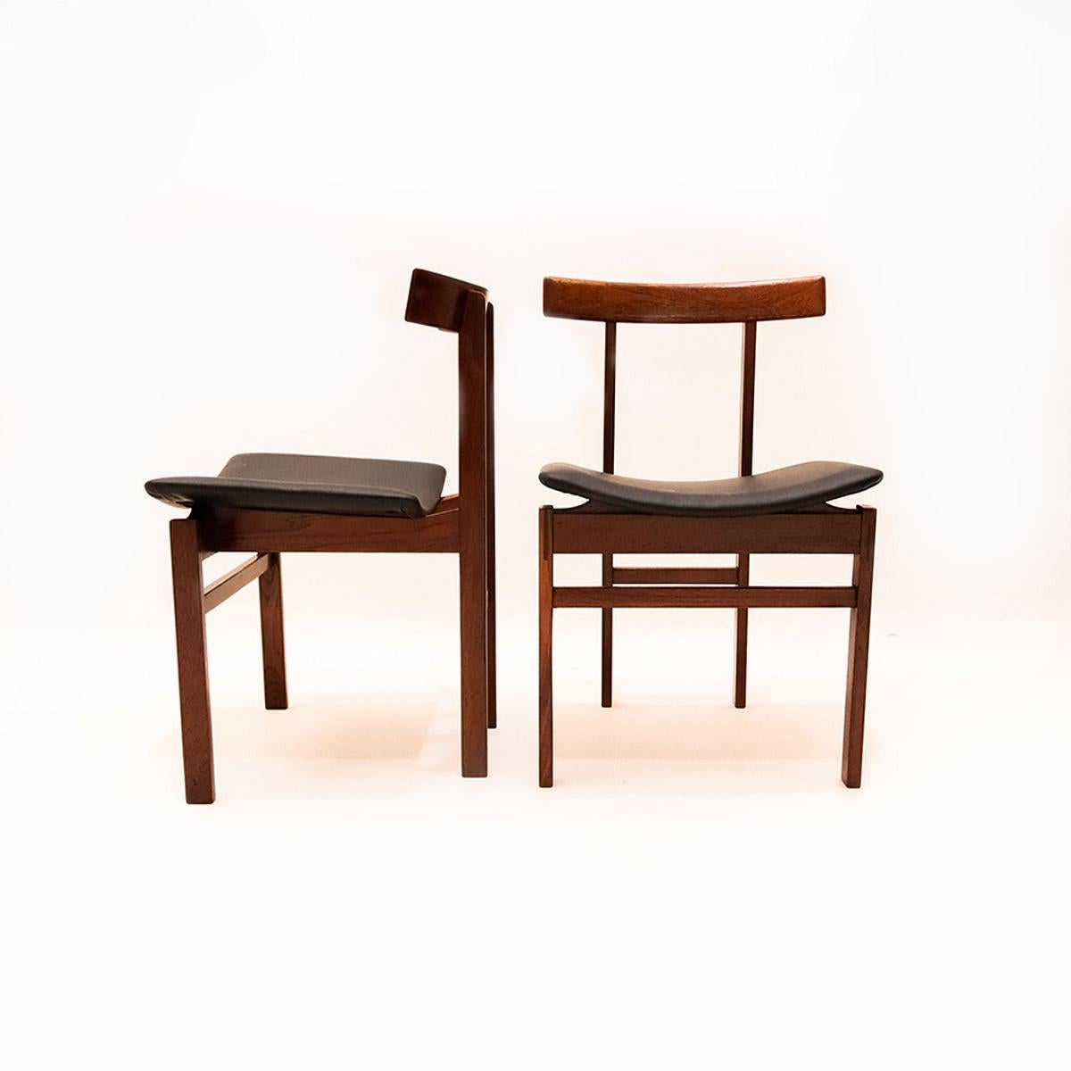 Set of 6 Danish Mid Century Teak and Leather Dining Chairs by Inger Klingenberg  2