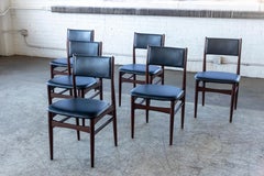 Set of 6 Danish Midcentury Dining Chairs in Teak and Black Leather