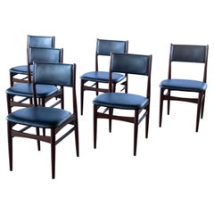 Set of 6 Danish Midcentury Dining Chairs in Teak and Black Leather